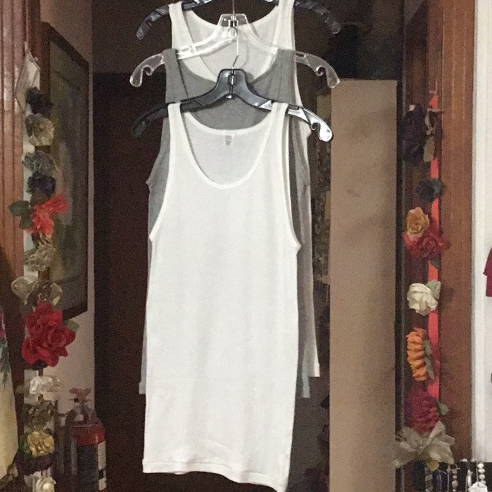 FORMFIT 100% Cotton Rib Tanks, 3 Total.  Two white and One Gray.